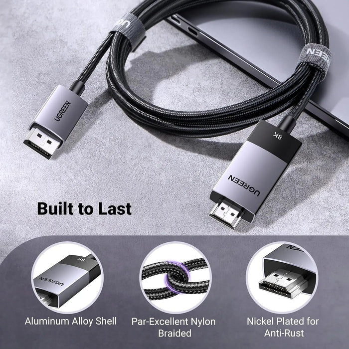 UGREEN DisplayPort to HDMI Cable 1M 3.3ft 8K 60Hz 4K 120Hz Active DP 1.4 HDMI 2.1 HDR Dolby 32.4Gbps Monitor Dell (80395)
