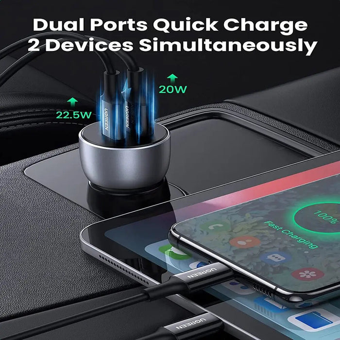 UGREEN 52.5W USB C Car Charger PD 30W QC 18W Fast Car Charging iPhone 14 13 12 iPad Galaxy S23 S22 S21 Pixel 7 6 (60980)