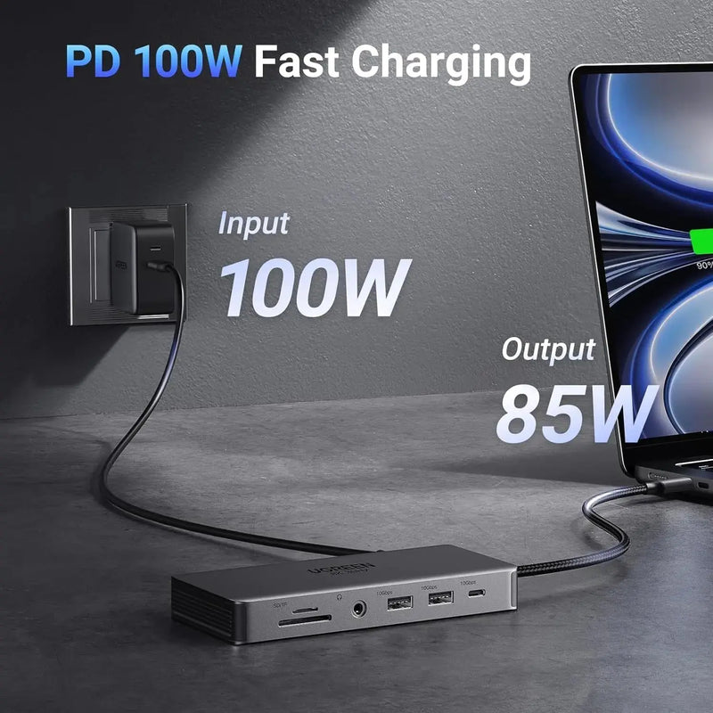 UGREEN 11-in-1 USB-C Hub Dual HDMI Docking Station 4K 60Hz 8K 30Hz 100W PD 10Gbps USB Ethernet Card Reader 15965 Ugreen
