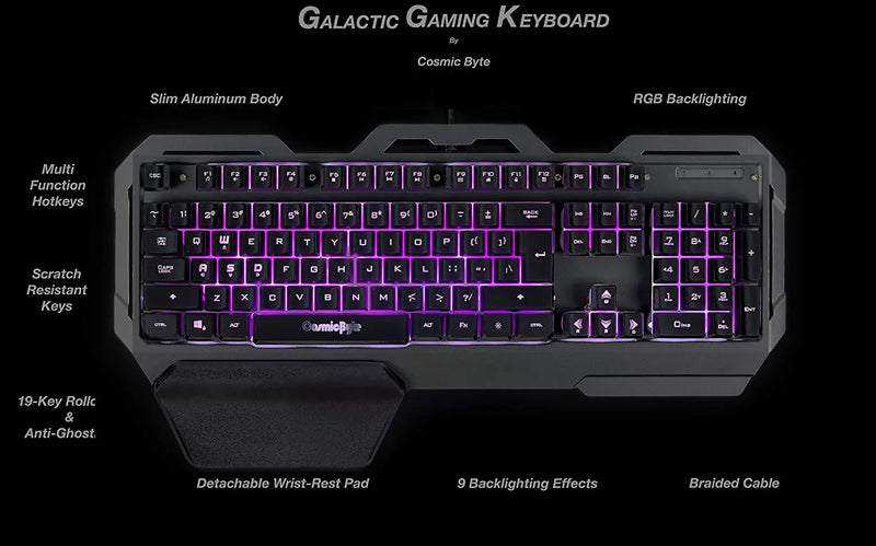 Cosmic Byte CB-GK-17 Galactic RGB Wired Gaming Keyboard With Aluminium Body-Black(Open Box) Cosmic Byte