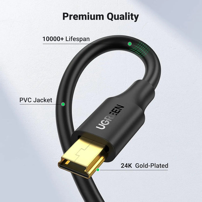 UGREEN USB 2.0 A to Mini B 5-Pin Cable 2M Fast Data Charging Hero 3+ Game Controller Digital Camera Dash Cam GPS (30472)