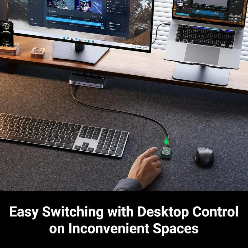 UGREEN USB 3.0 Switch 2 Computer Sharing USB C A Device 4 Port Switcher Keyboard Mouse Printer 2 USB3.0 Cable Remote (15705) Ugreen