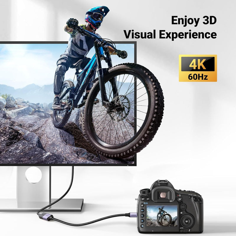 UGREEN 10553 25cm micro HDMI to HDMI 2.0 adapter, 4K60, enjoy a 3D visual experience