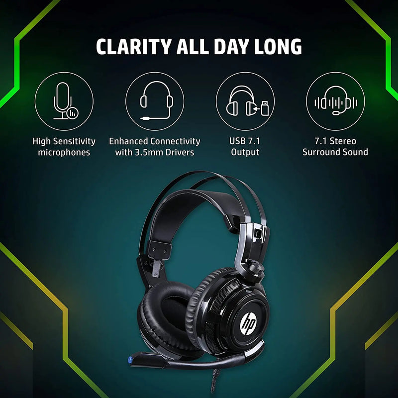 HP H200 Wired Gaming Over Ear Headphones With Mic 8AA04AAACJ-Black(Open Box) HP
