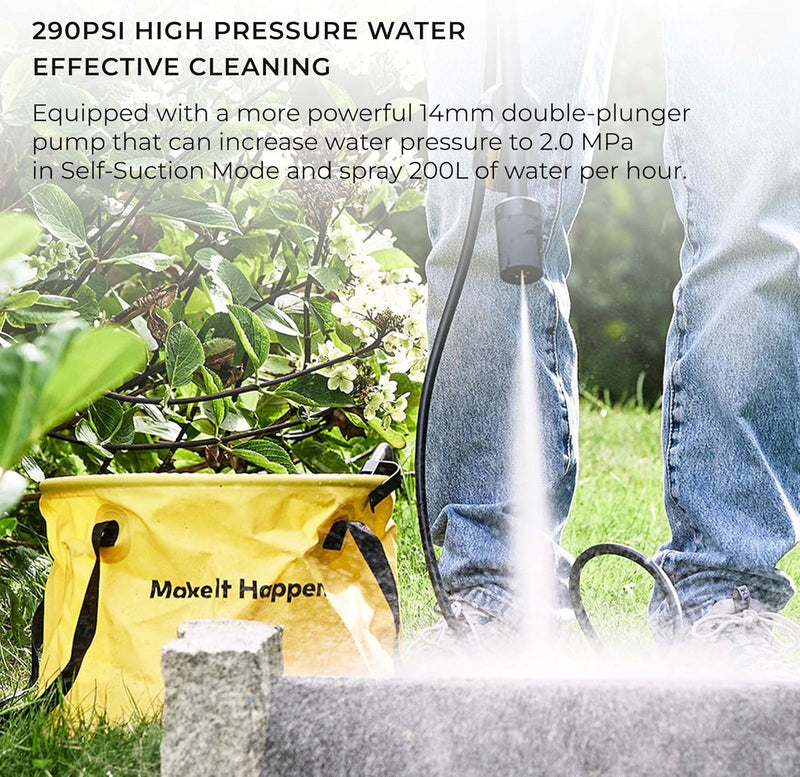 HOTO 20V Cordless Power Washer Pro, Portable Power Cleaner, USB-C Rechargeable, 5-in-1 Nozzle, 2.5Ah Battery, 290 Psi for Washing Car/Fence/Floor Cleaning/Watering (HTT0023GL / QWXCJ002)