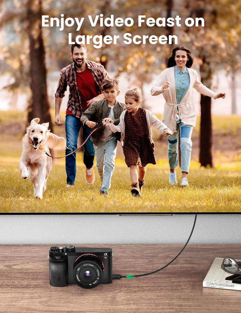 UGREEN 30148 1m micro HDMI to HDMI cable, 4K60, connecting a camera to a TV