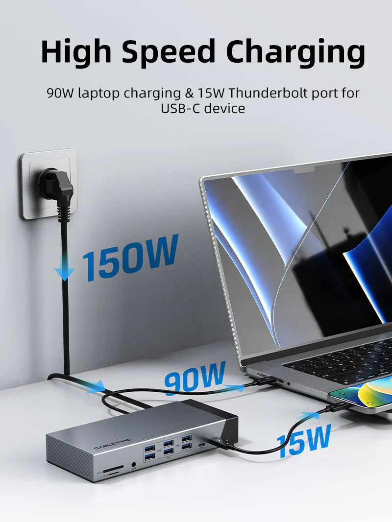 Cable Time 20 IN 1 DisplayLink Thunderbolt 4 Docking Station Triple Monitor for Macbook Pro | CT-TB201-AG