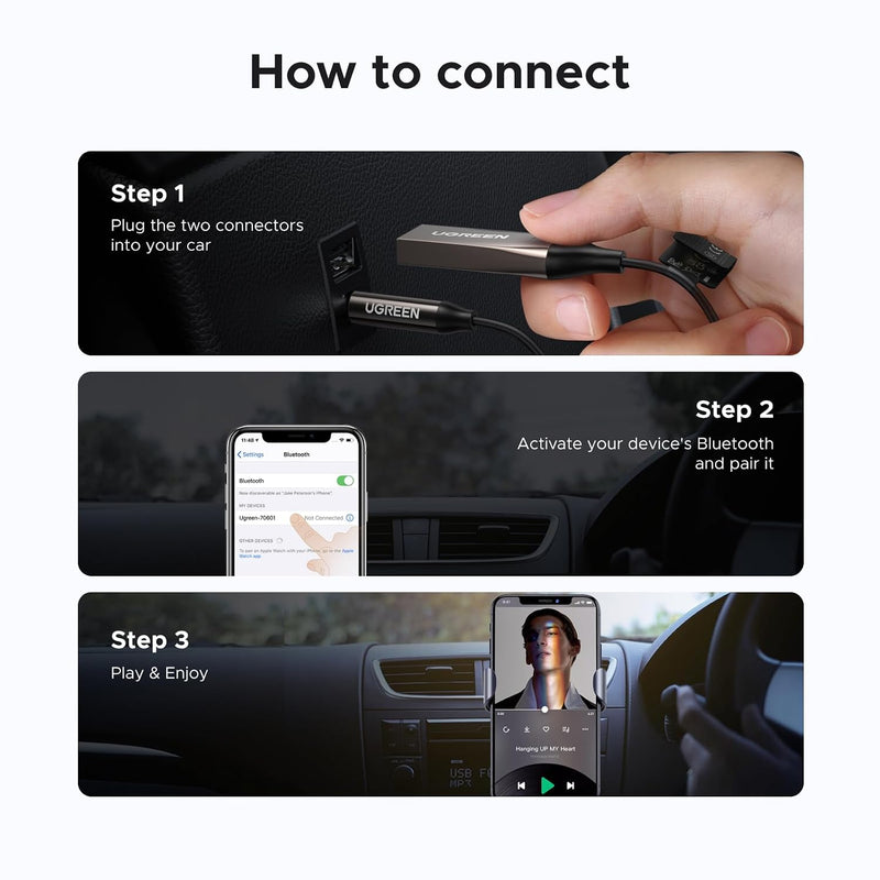 UGREEN BT525 85428 Bluetooth 6.0 LDAC car receiver how to connect