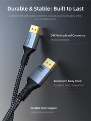 CABLETIME DisplayPort 2.1 durable braided cable and aluminum connectors