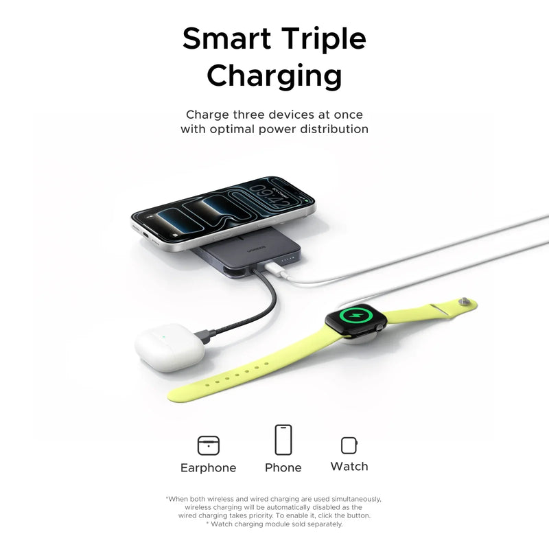 UGREEN MagFlow Air 75983 10000mAh Qi2 magnetic power bank, lunar white, smart triple charging