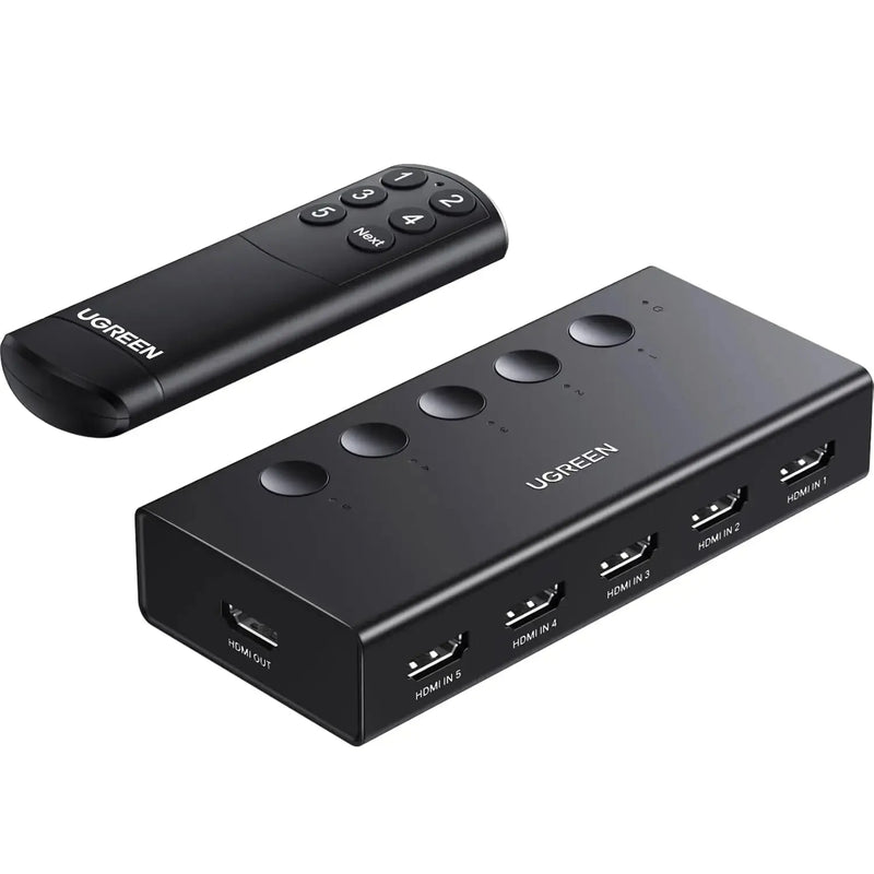 UGREEN HDMI Switch 5 in 1 Out 2.0 4K 60Hz Remote 5 Port Selector 3D CEC HDR HDCP2.2 PS5 PS4 Xbox Fire Stick Black (90512) Ugreen