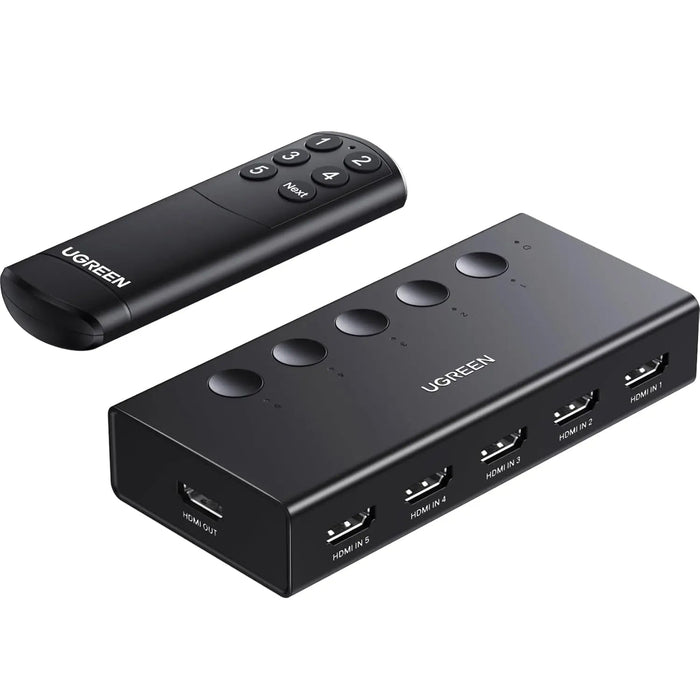 UGREEN HDMI Switch 5 in 1 Out 2.0 4K 60Hz Remote 5 Port Selector 3D CEC HDR HDCP2.2 PS5 PS4 Xbox Fire Stick Black (90512)