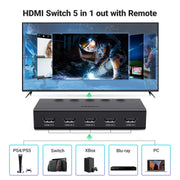 UGREEN HDMI Switch 5 in 1 Out 2.0 4K 60Hz Remote 5 Port Selector 3D CEC HDR HDCP2.2 PS5 PS4 Xbox Fire Stick Black (90512) Ugreen