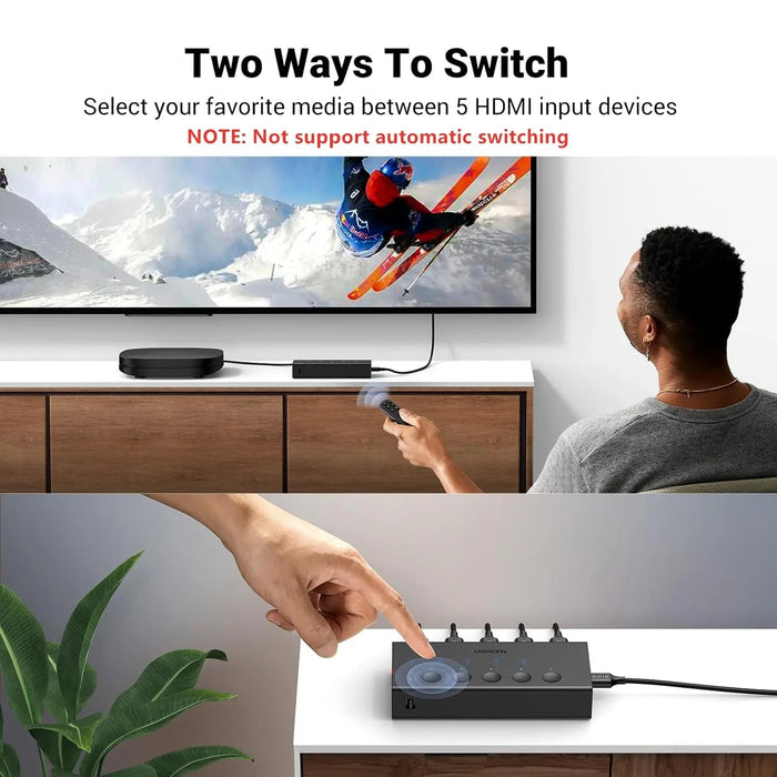 UGREEN HDMI Switch 5 in 1 Out 2.0 4K 60Hz Remote 5 Port Selector 3D CEC HDR HDCP2.2 PS5 PS4 Xbox Fire Stick Black (90512)