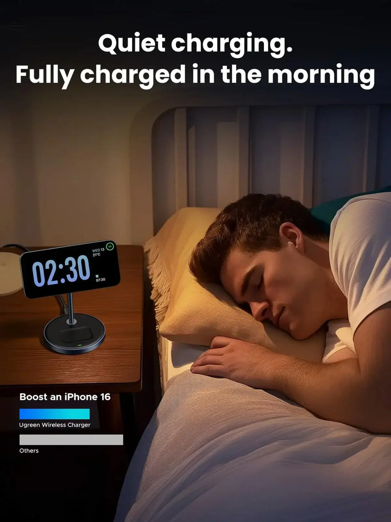 UGREEN MagFlow 90668 2-in-1 magnetic wireless charging stand quiet charging overnight
