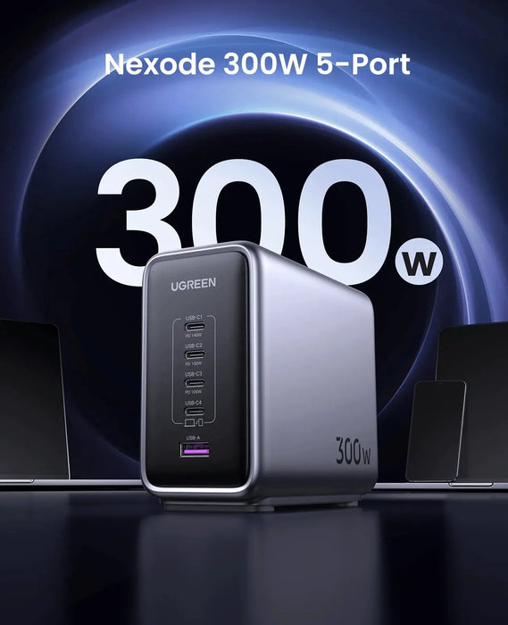UGREEN Nexode 300W USB-C GaN Charger 5-Port Desktop Station 4 USB-C 1 USB-A MacBook Pro iPhone 15 iPad Steam Deck 90903B