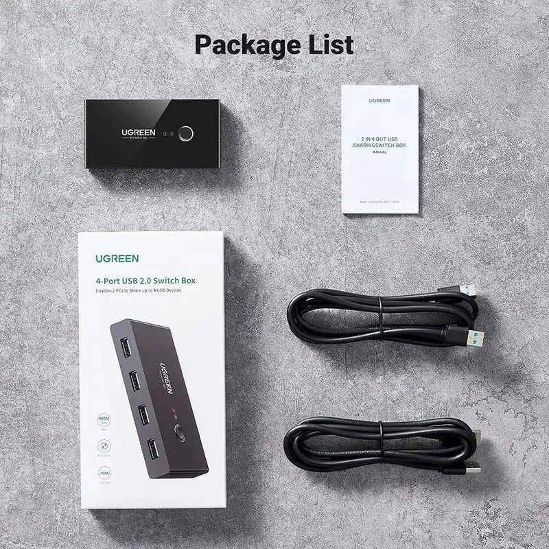 UGREEN 2x4 USB 2.0 Sharing Switch Box 2 In 4 Out Peripheral Switcher Printer Scanner Keyboard Mouse PC Laptop USB Hub Switch 30767 Ugreen