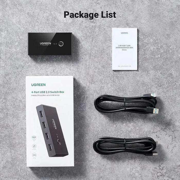 UGREEN 2x4 USB 2.0 Sharing Switch Box 2 In 4 Out Peripheral Switcher Printer Scanner Keyboard Mouse PC Laptop USB Hub Switch 30767 Ugreen