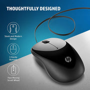 HP X1000 Wired USB Mouse With 3 Handy Buttons 3Y Warranty-Black/Grey(Open Box) HP