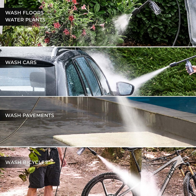 HOTO 20V Cordless Power Washer Pro, Portable Power Cleaner, USB-C Rechargeable, 5-in-1 Nozzle, 2.5Ah Battery, 290 Psi for Washing Car/Fence/Floor Cleaning/Watering (HTT0023GL / QWXCJ002)