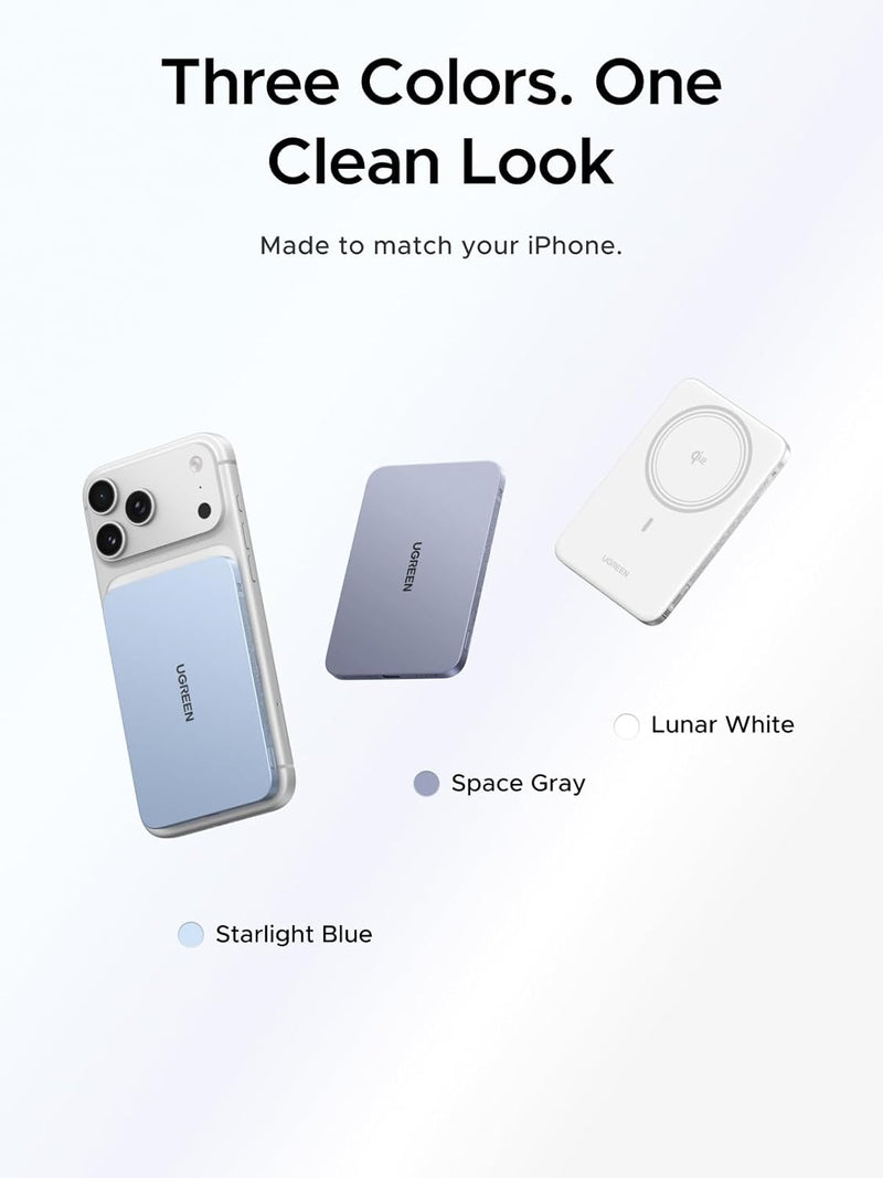 UGREEN MagFlow Air 95931B 5000mAh Qi2 magnetic power bank three colours, one clean look