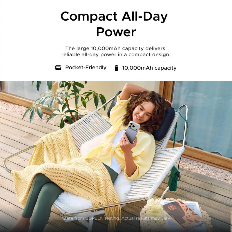 UGREEN MagFlow Air 75983 10000mAh Qi2 magnetic power bank, lunar white, compact all-day power