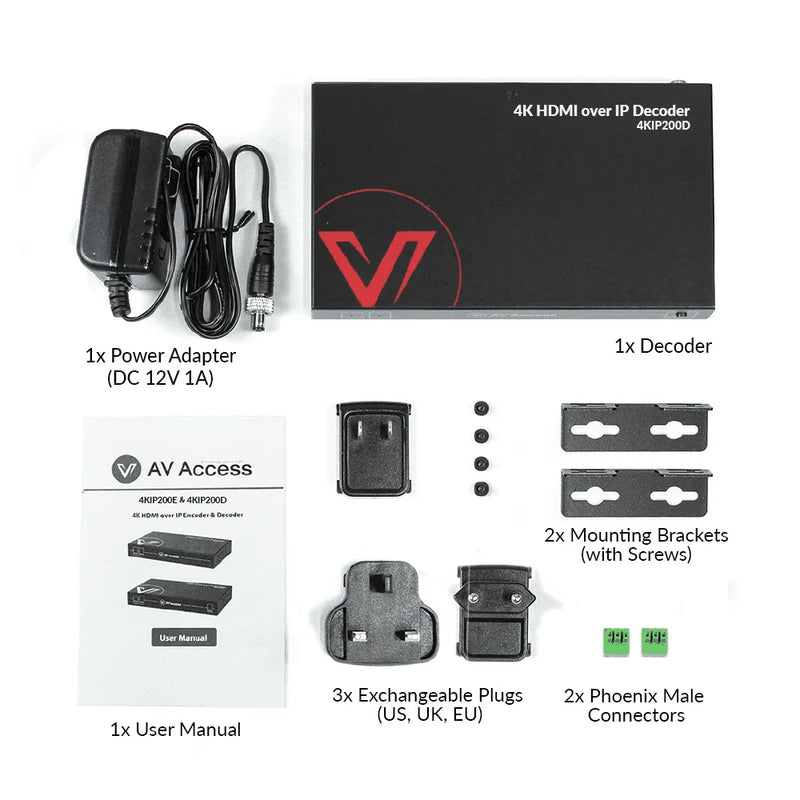 AV Access 4KIP200D 4K@30Hz AV over IP Decoder with 8×8 Video Wall, VDirector, PoE & RS232