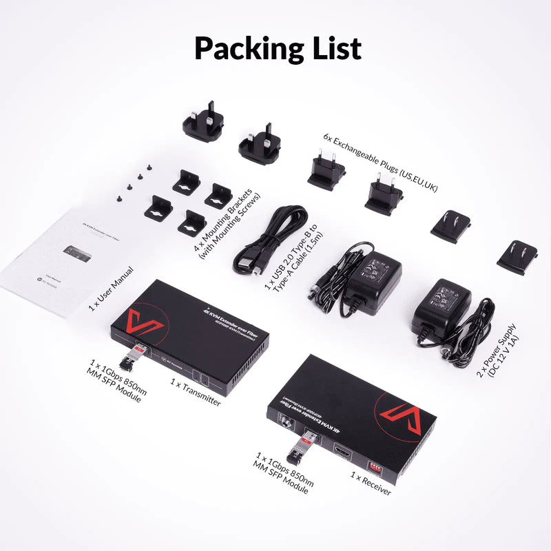 AV Access 4KIP500F-KVM Advanced 4K Fiber KVM Extender over IP, up to 550m/1800ft, Zero Latency, 3xUSB 2.0 Ports, Ideal for Remote PC Control in Server Room AV Access