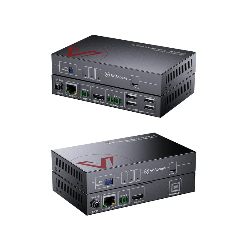 AV Access 8KEX100-KVM Zero-Latency 8K HDMI KVM Extender, HDMI 2.1 & HDCP 2.3, 100m/330ft Over Cat 6/6A/7, 4K/5K Ultrawide Resolution, 4-Port USB 2.0, EDID, PoC & RS-232 AV Access
