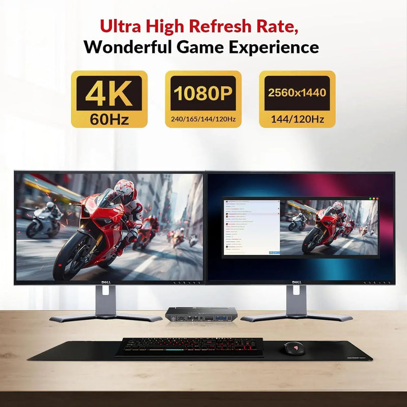 AV Access KD-E10 USB-C KVM Switch 11 In 1 Docking Station for 2 PCs & 2 Monitors, 100W PD for Laptop, EDID Emulation, High Refresh Rates for Home Office & Gaming AV Access