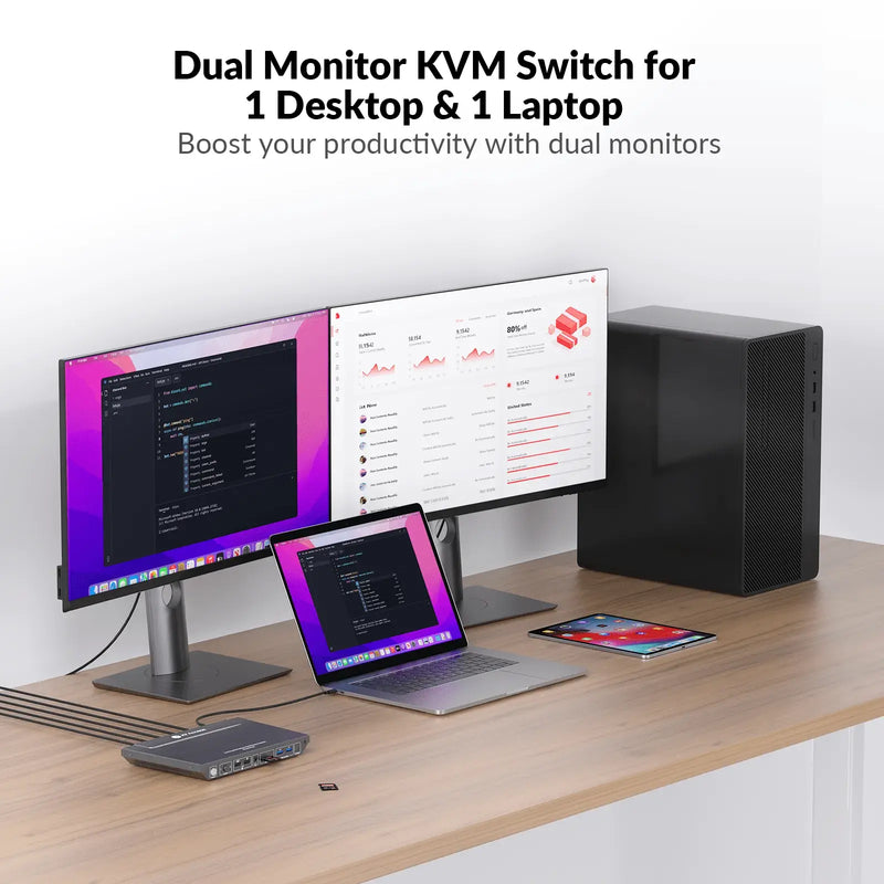 AV Access KD-E10 USB-C KVM Switch 11 In 1 Docking Station for 2 PCs & 2 Monitors, 100W PD for Laptop, EDID Emulation, High Refresh Rates for Home Office & Gaming AV Access