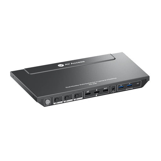 AV Access KD-E30 KVM Switch Docking Station for 2 Desktops & 1 Laptop – Dual 4K HDMI, 100W USB-C Charging, 10-in-1 Dock, 1GbE