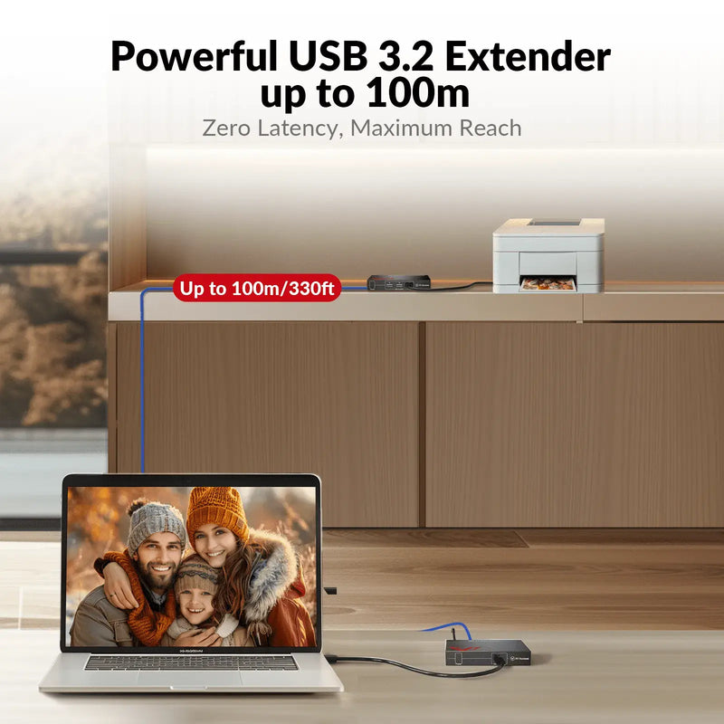 AV Access U3EX100 High-End USB 3.2 Extender with Zero Latency, up to 100m/330ft over Cat 6a/7, 4x USB 3.0 Ports, Ideal for Gaming & Streaming AV Access