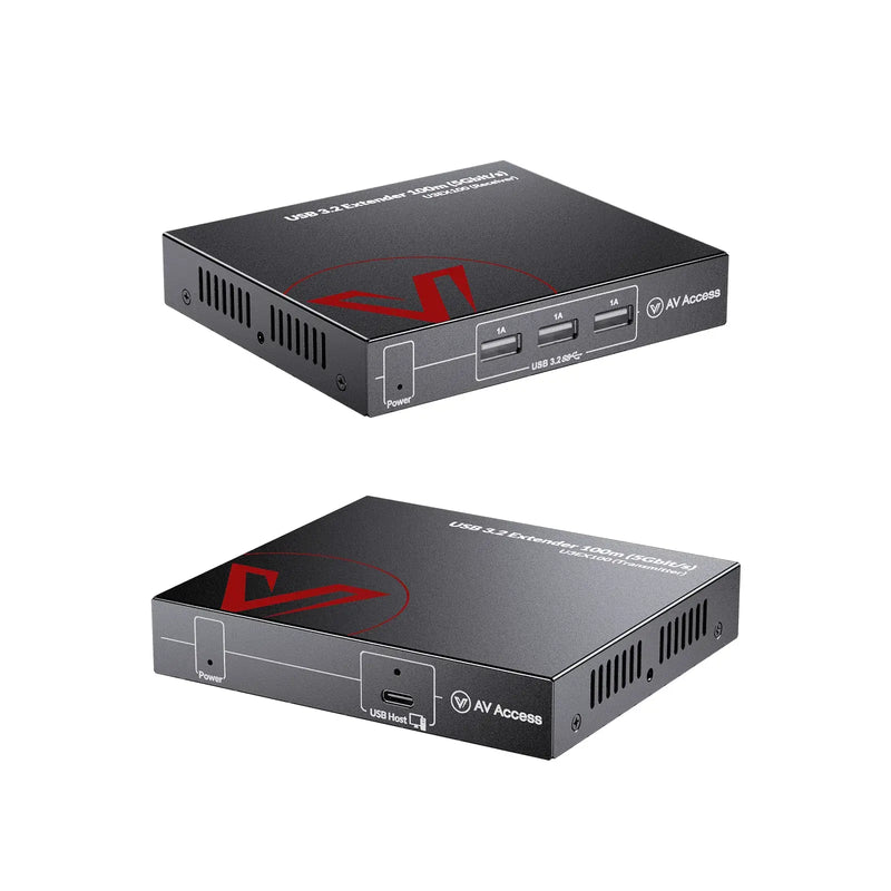 AV Access U3EX100 High-End USB 3.2 Extender with Zero Latency, up to 100m/330ft over Cat 6a/7, 4x USB 3.0 Ports, Ideal for Gaming & Streaming AV Access