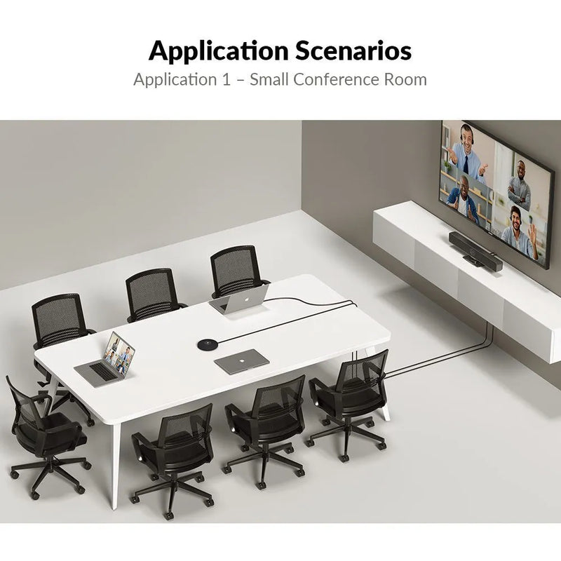 AnyCo V8 All-in-One Video Bar for Video Conferencing w/ 4K AI Tracking Camera, 4-Mic Array, Dual Stereo Speakers, Works with Cascaded Mics for Large Conference Room