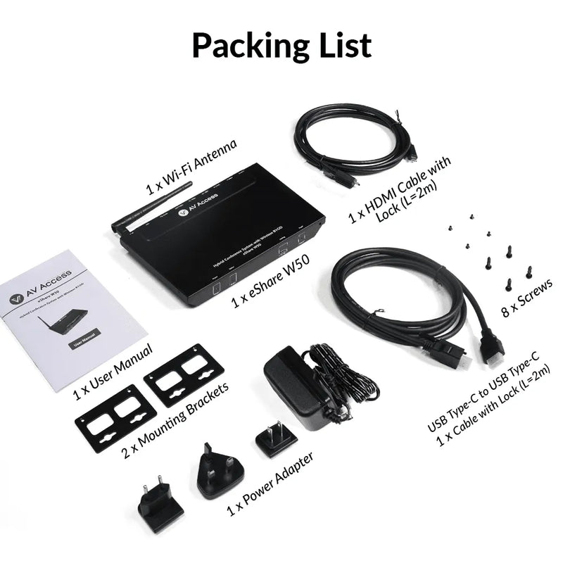 AV Access eShare W50 4K Wireless Presentation System for Video Conferencing, Plug & Play, No Software Required for Screen Sharing
