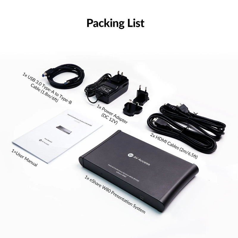 AV Access eShare W80 4K Wireless Conferencing & Presentation System – Dual HDMI In/Out, Dual-View, AirPlay/Miracast, Optional D20 BYOM