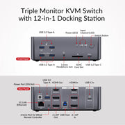 AV Access iDock B23 8K Triple Monitor KVM Docking Station for a Desktop and a Laptop (100W PD), 12-in-1, 8K@60Hz/4K@165Hz/1080P@480Hz