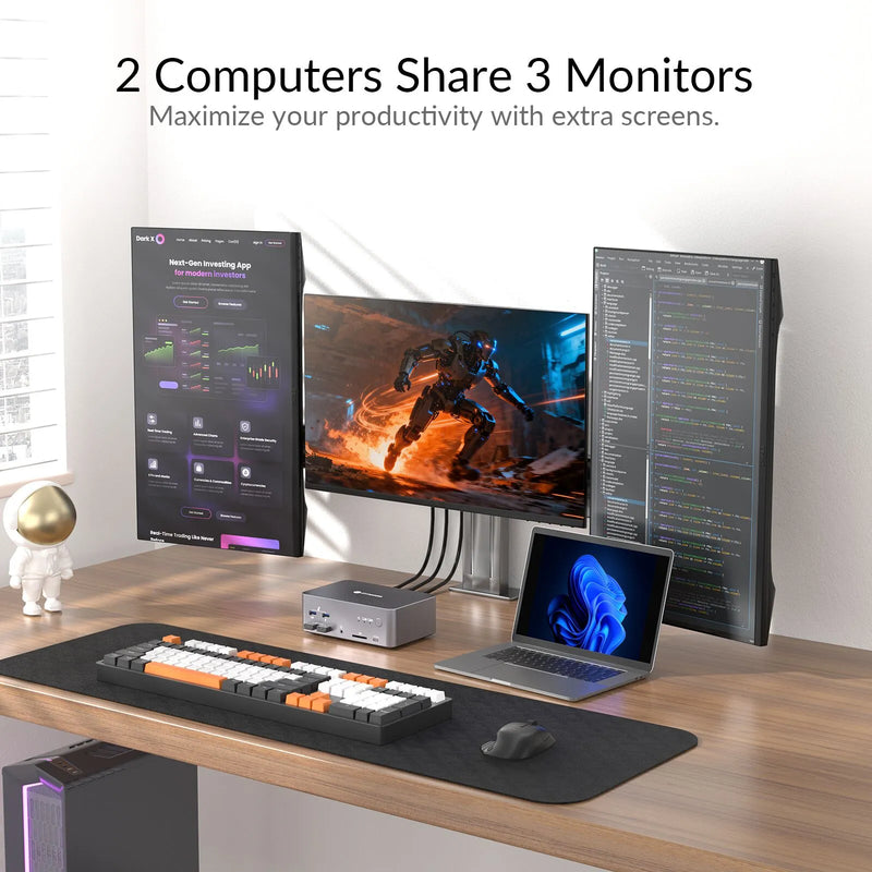 AV Access iDock B23 8K Triple Monitor KVM Docking Station for a Desktop and a Laptop (100W PD), 12-in-1, 8K@60Hz/4K@165Hz/1080P@480Hz