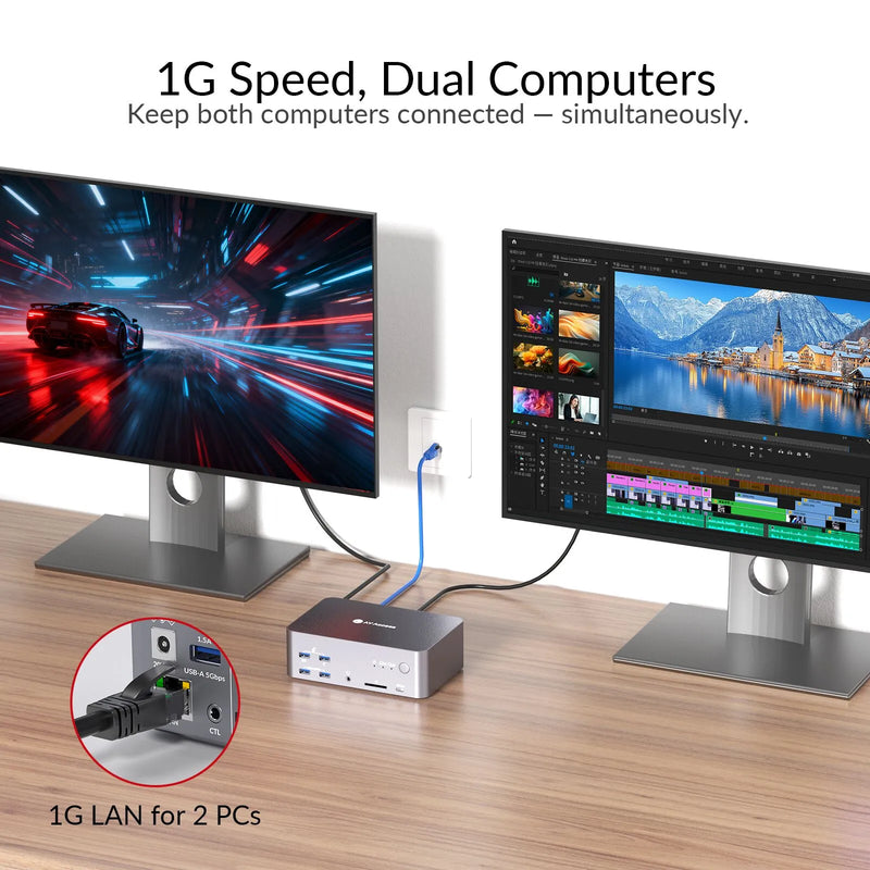 AV Access iDock B23 8K Triple Monitor KVM Docking Station for a Desktop and a Laptop (100W PD), 12-in-1, 8K@60Hz/4K@165Hz/1080P@480Hz