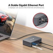 AV Access iDock C20 USB-C KVM Switch 12 In 1 Docking Station for 2 Laptops, 4K Dual Monitor Design, 60W Charging for Each PC, 1G Ethernet, EDID Emulation AV Access