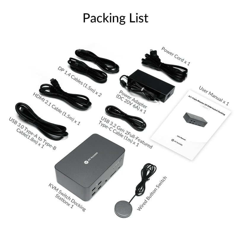 AV Access iDock B23 8K Triple Monitor KVM Docking Station for a Desktop and a Laptop (100W PD), 12-in-1, 8K@60Hz/4K@165Hz/1080P@480Hz