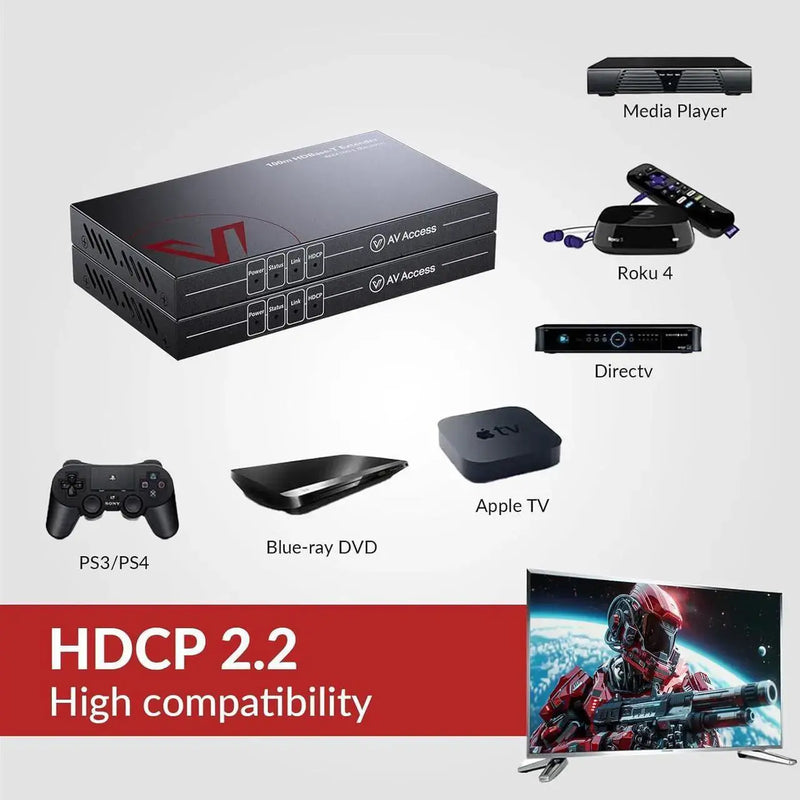 AV Access 4KEX100-L 4K HDMI over HDBaseT Extender up to 100m/330ft with Bi-directional PoE/IR/RS232 AV Access