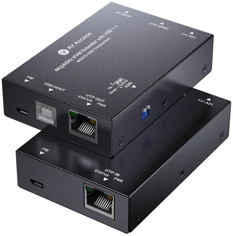 AV Access 4KEX70-USB 4K HDMI & USB KVM Extender Over Cat6/6A/7 Upto 70m, HDR10, HDCP 2.3, USB 1.1, Bi-Directional PoC, EDID Switch, Ultra-Slim Transmitter/Receiver for Retail & Control Systems AV Access