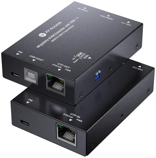 AV Access 4KEX70-USB 4K HDMI & USB KVM Extender Over Cat6/6A/7 Upto 70m, HDR10, HDCP 2.3, USB 1.1, Bi-Directional PoC, EDID Switch, Ultra-Slim Transmitter/Receiver for Retail & Control Systems AV Access