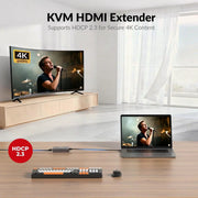 AV Access 4KEX70-USB 4K HDMI & USB KVM Extender Over Cat6/6A/7 Upto 70m, HDR10, HDCP 2.3, USB 1.1, Bi-Directional PoC, EDID Switch, Ultra-Slim Transmitter/Receiver for Retail & Control Systems AV Access