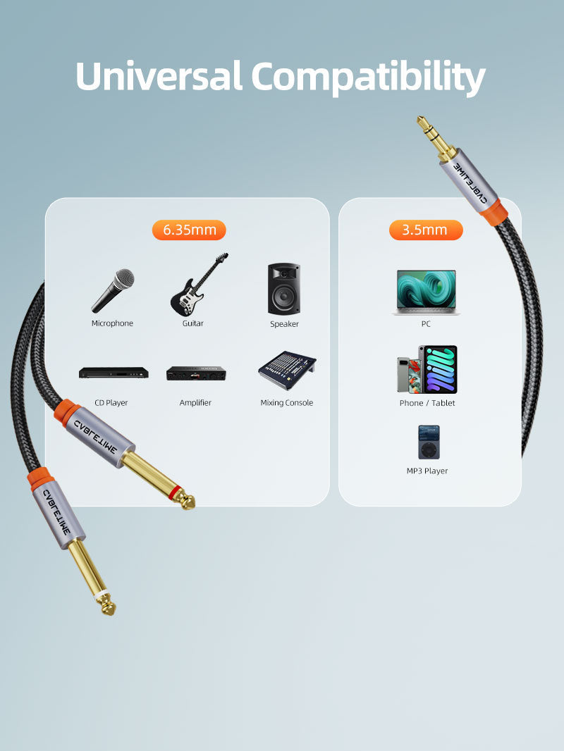 CABLETIME 3.5mm TRS to Dual 6.35mm TS Mono Y-Splitter Audio Cable, 0.5m–5m