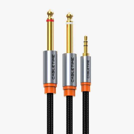 CABLETIME 3.5mm TRS to Dual 6.35mm TS Mono Y-Splitter Audio Cable, 0.5m–5m