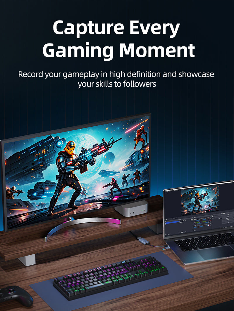 CABLETIME HDMI Capture Card, 4K@30Hz Input / 1080p@60Hz Capture, USB-A + USB-C