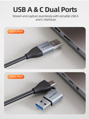 CABLETIME HDMI Capture Card, 4K@30Hz Input / 1080p@60Hz Capture, USB-A + USB-C